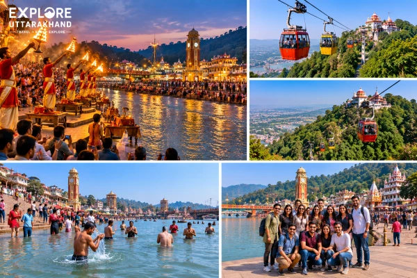 Haridwar Ganga Aarti at Har Ki Pauri, Mansa Devi and Chandi Devi ropeway, holy dip and riverfront group activities