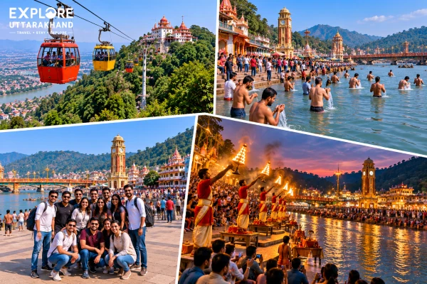 Haridwar Mansa Devi and Chandi Devi ropeway, holy Ganga dip, riverfront group photos and Ganga Aarti at Har Ki Pauri