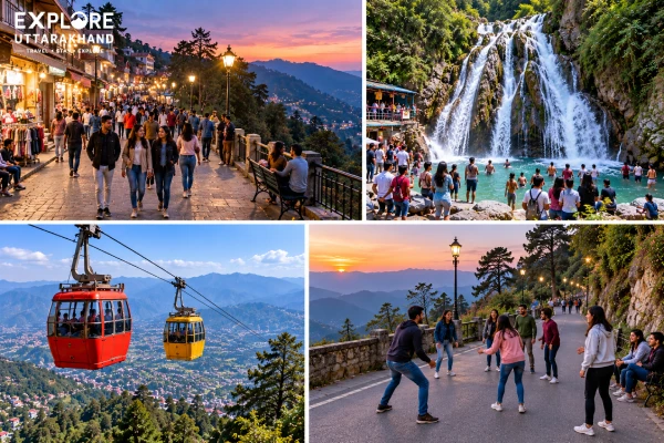 Mussoorie Mall Road evening walk, Kempty Falls, Gun Hill cable car and Camel's Back Road activities