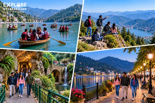 Nainital group boating on Naini Lake, Tiffin Top trek, Eco Cave Gardens and evening Mall Road walk