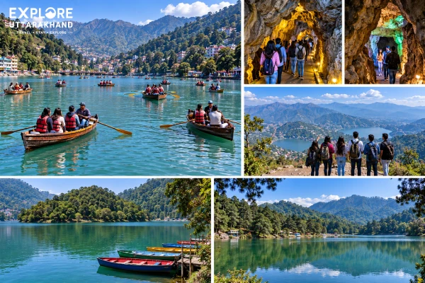 Nainital Naini Lake boating, Eco Cave Gardens, Tiffin Top viewpoint, Bhimtal and Sattal lakes