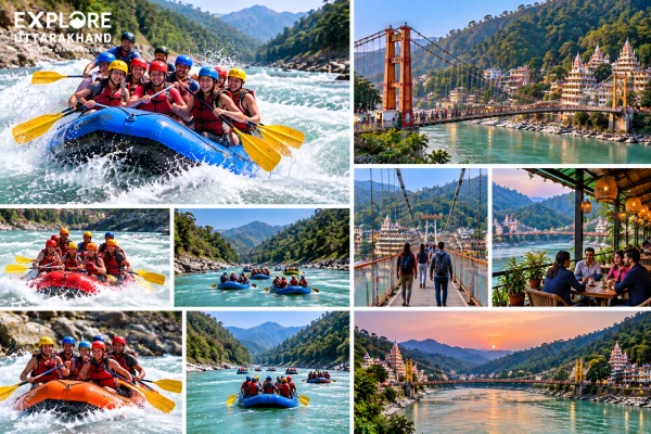 Laxman Jhula and Ram Jhula suspension bridges in Rishikesh over the Ganga River